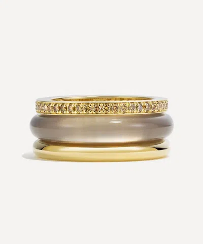 BY PARIAH BY PARIAH 14CT GOLD GREY AGATE CLASSIC RING STACK