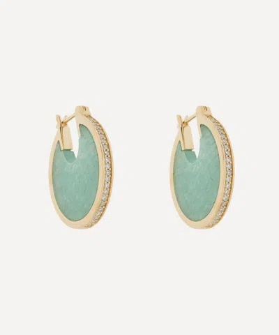 BY PARIAH BY PARIAH 14CT GOLD LENTICULAR GREEN AVENTURINE AND DIAMOND EARRINGS