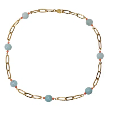 BY VIRGO WOMEN'S BLUE / GOLD / YELLOW AQUA GOLD JADE CHAIN NECKLACE