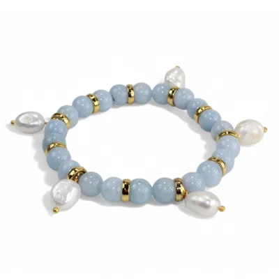 BY VIRGO WOMEN'S BLUE / WHITE / GOLD ANGEL & PEARL BEADED BRACELET