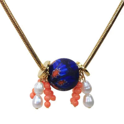 BY VIRGO WOMEN'S BLUE / GOLD / YELLOW REGINA GHANA GLASS BEAD CHAIN NECKLACE