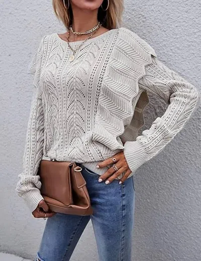 C+D+M RUFFLE DETAIL SWEATER TOP IN BEIGE