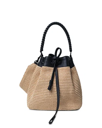 CALLISTA BUCKET BAG BLACK LEATHER & STRAW