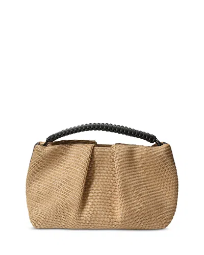 CALLISTA MAXI PLEATED CLUTCH BLACK LEATHER & STRAW