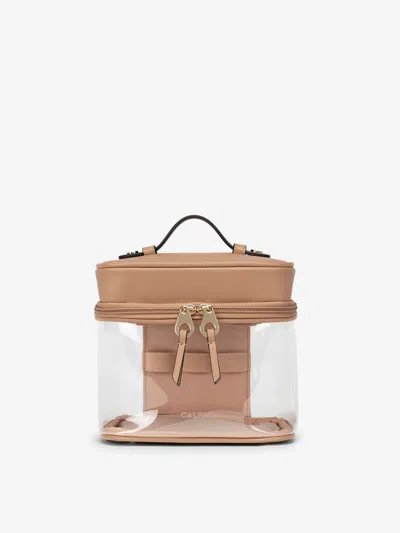 CALPAK CLEAR TRAIN COSMETIC CASE LIGHT BROWN