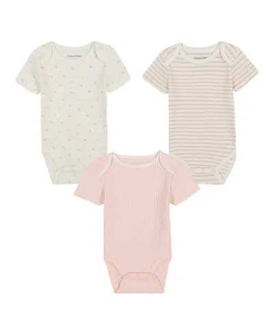 CALVIN KLEIN BABY GIRLS 3-PIECE SHORT SLEEVE BODYSUIT SET