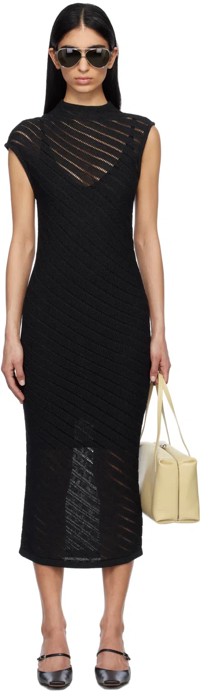 CALVIN KLEIN BLACK TEXTURED VISCOSE MAXI DRESS