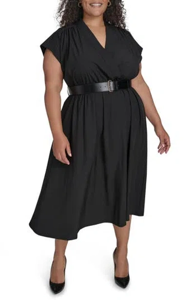 CALVIN KLEIN CALVIN KLEIN COMM BELTED MIDI SHIRTDRESS