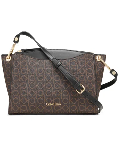 CALVIN KLEIN GARNET ADJUSTABLE TOP ZIPPER CROSSBODY