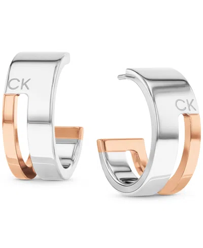 CALVIN KLEIN GOLD-PLATED STAINLESS STEEL GEOMETRIC SMALL C-HOOP EARRINGS, 0.78"