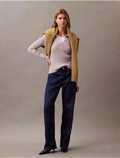 CALVIN KLEIN JEANS EST.1978 CALVIN KLEIN WOMEN'S SMOOTH COTTON RIB LONG SLEEVE POLO SWEATER