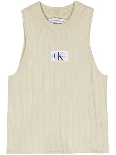 CALVIN KLEIN JEANS EST.1978 LOGO-PATCH RIBBED-KNIT TOP