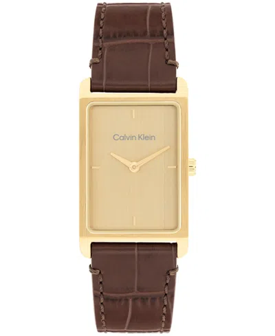 CALVIN KLEIN MEN'S DAPPER BROWN LEATHER STRAP WATCH, 24MM