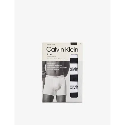 CALVIN KLEIN MENS BLACK BLACK BLACK ICON LOGO-WAISTBAND PACK OF THREE STRETCH-COTTON BOXER BRIEFS
