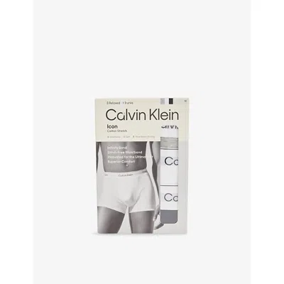 CALVIN KLEIN MENS BLACK WHITE GRY HEATHR ICON LOGO-WAISTBAND PACK OF THREE STRETCH-COTTON TRUNKS XL