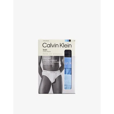 CALVIN KLEIN MENS CALVIN KLEIN ICON LOGO-WAISTBAND PACK OF THREE STRETCH-COTTON HIP BRIEFS