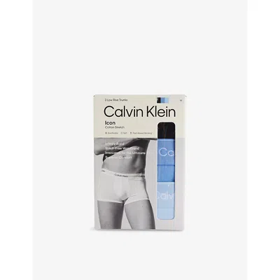 CALVIN KLEIN MENS BLK GLACR BLU BLL DTM WB ICON LOGO-WAISTBAND PACK OF THREE STRETCH-COTTON TRUNKS XL