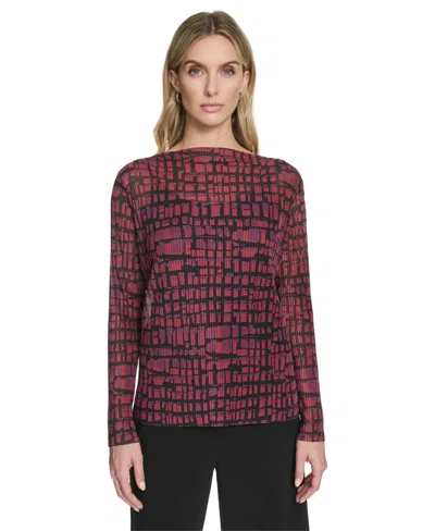 CALVIN KLEIN PETITE PRINTED LONG SLEEVE TOP