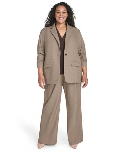 CALVIN KLEIN PLUS SIZE CHECK-PRINT ONE-BUTTON 3/4-SLEEVE JACKET