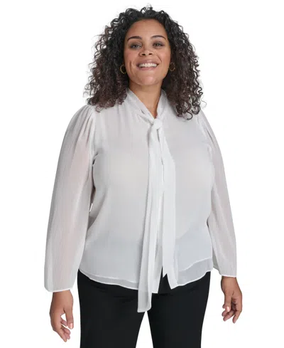 CALVIN KLEIN PLUS SIZE CHIFFON TIE-NECK BLOUSE