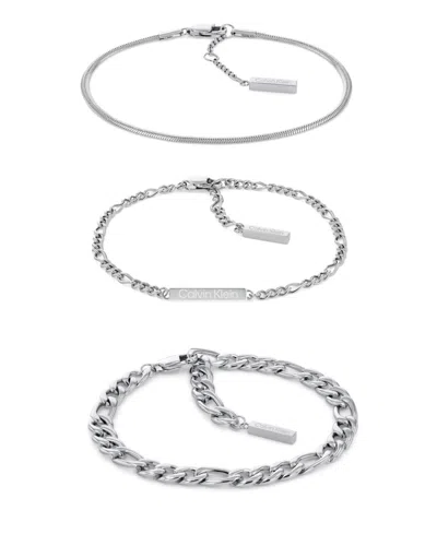 CALVIN KLEIN STAINLESS STEEL 3-PC. SET MIXED CHAIN BRACELETS