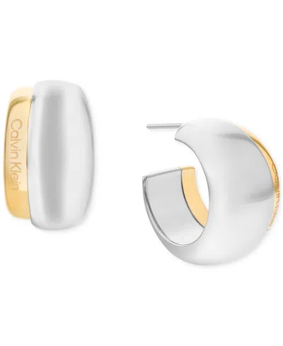 CALVIN KLEIN TWO-TONE STAINLESS STEEL SMALL C-HOOP EARRINGS, 0.8""