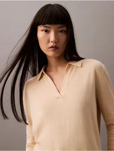 CALVIN KLEIN WOMEN'S EXTRA FINE MERINO BLEND POLO SWEATER