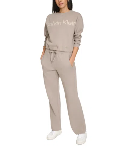 CALVIN KLEIN WOMEN'S FLEECE HIGH-WAIST ANGLED-POCKET SWEATPANTS