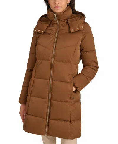 CALVIN KLEIN WOMEN'S HOODED FAUX-FUR-LINED MIDI PUFFER COAT