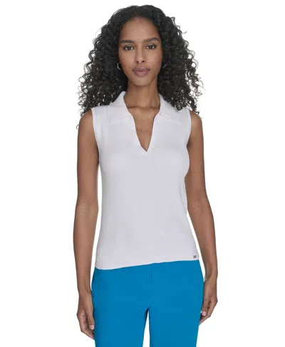 CALVIN KLEIN WOMEN'S JOHNNY-COLLAR SLEEVELESS SWEATER