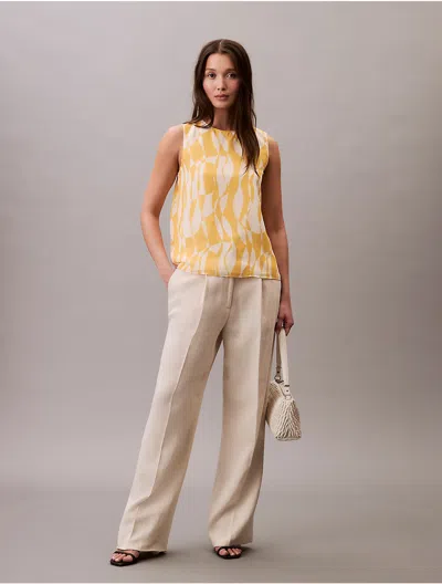 CALVIN KLEIN WOMEN'S PRINTED CHIFFON SLEEVELESS TOP
