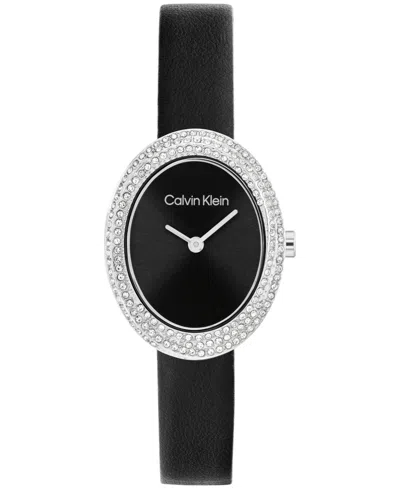CALVIN KLEIN WOMEN'S TWISTED BEZEL BLACK LEATHER STRAP WATCH, 24MM
