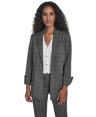 CALVIN KLEIN WOMEN'S WINDOWPANE OPEN FRONT JACKET