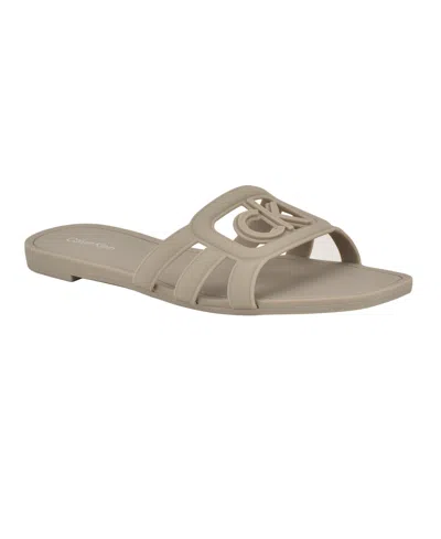 CALVIN KLEIN WOMEN'S YOANA LOGO SLIP-ON JELLY FLAT SANDALS