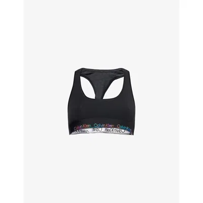 CALVIN KLEIN WOMENS BLACK ICON PRIDE SCOOP-NECK STRETCH-JERSEY BRALETTE XS