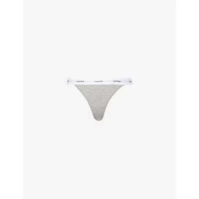 CALVIN KLEIN WOMENS GREY HEATHER RIBBED HIGH-RISE COTTON-JERSEY THONG XS