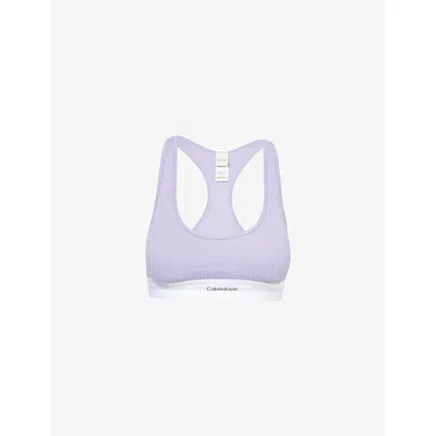 CALVIN KLEIN WOMENS LILAC QUARTZ SCOOP-NECK MODAL RIBBED COTTON-BLEND BRALETTE