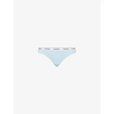 CALVIN KLEIN WOMENS STERLING BLUE ICON LOGO STRETCH-COTTON THONG