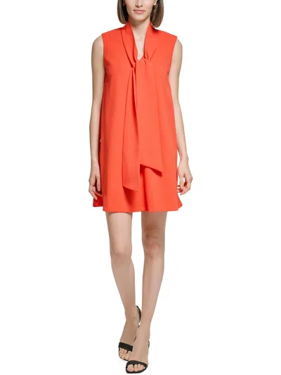 CALVIN KLEIN WOMENS TIE NECK SHORT MINI DRESS