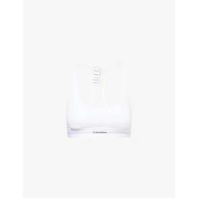 CALVIN KLEIN WOMENS WHITE SCOOP-NECK MODAL RIBBED COTTON-BLEND BRALETTE