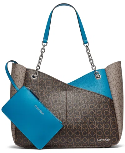 CALVIN KLEIN ZOE SIGNATURE CHAIN TOTE BAG