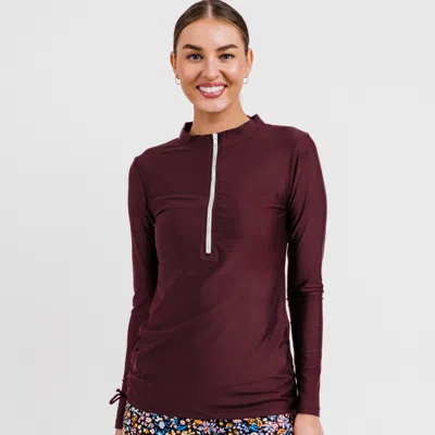 CALYPSA WOMEN'S HALF-ZIP LONG SLEEVE RASH GUARD NORA SWIM TOP