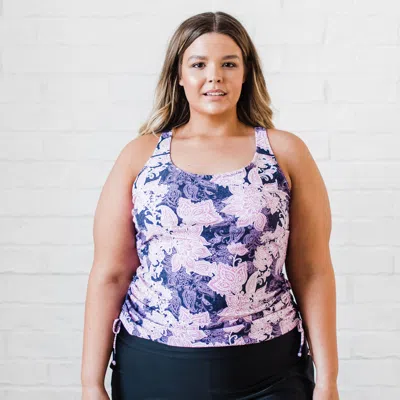 CALYPSA WOMEN'S PLUS MAYA TANKINI SWIM TOP WITH BUILT-IN BRA - PATTERNS