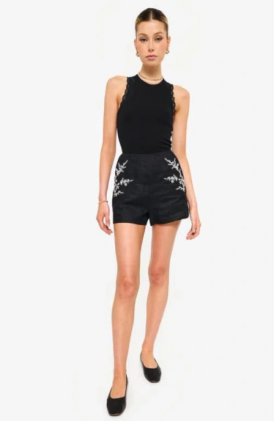 CAMI NYC CAMI NYC THESSALY FLORAL EMBROIDERED HIGH WAIST LINEN SHORTS
