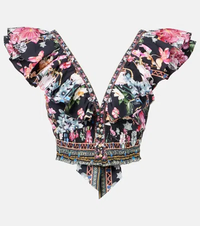 CAMILLA CRYSTAL-EMBELLISHED COTTON CROP TOP