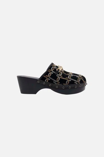 CAMILLA ARABELLA LEOPARD CHAIN CLOG SOLID BLACK