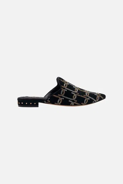 CAMILLA BELLE EMBROIDERED SLIPPER SOLID BLACK
