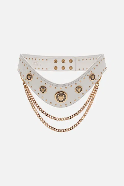 CAMILLA BELT WITH LEOPARD HARDWARE AND CHAINS SOLID WHITE