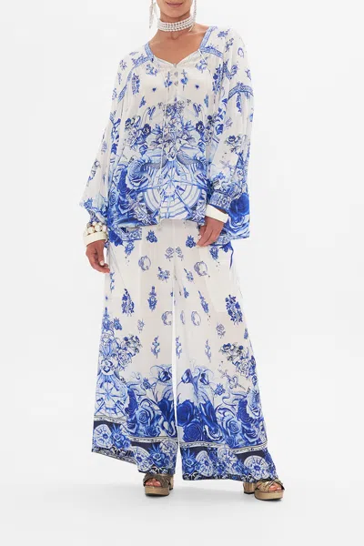 CAMILLA BLOUSON BLOUSE WITH NECK TIE IMMORTAL INK