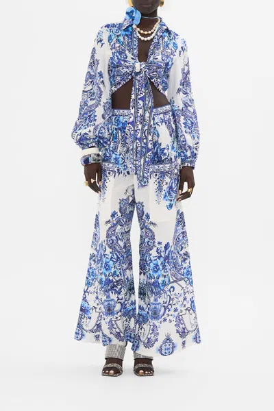 CAMILLA CROPPED WRAP SHIRT WITH BORDERIE YOKE GLAZE AND GRAZE